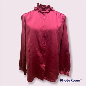 Free with any bundle purchase! Vintage Maroon Ruffle Neck Ship n Shore Blouse